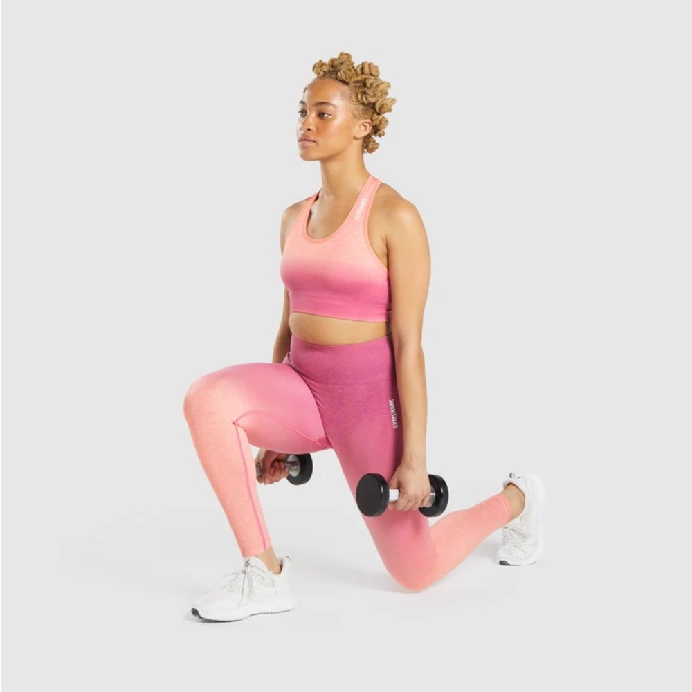 NWT Gymshark Ombre Seamless Leggings & Bra Set in Orange Marl/Pink